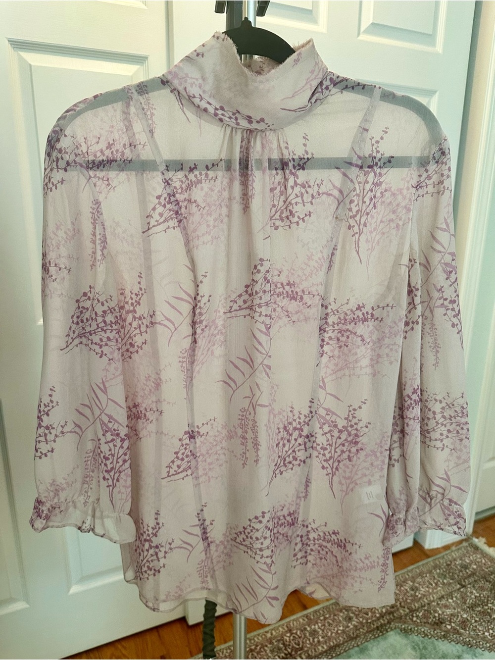 Silk Chiffon Mock-Neck Floral Blouse - Light Lavender by Adrienne Vittadini